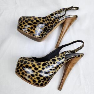 Giuseppe Zanotti Mob Wife Cheetah Print Patent Leather Peep Toe Heels US 7 EU 37